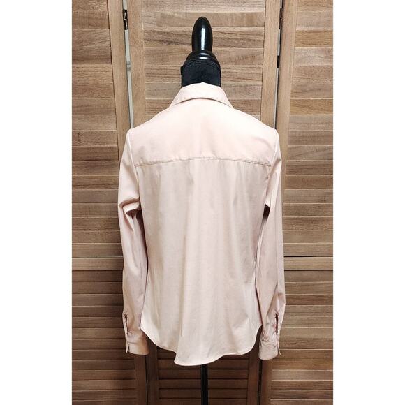 Elle Medium M Light Pink Roll Tab Sleeve Button-Up Career Business Casual Blouse - Picture 6 of 7